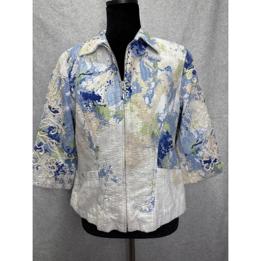 Coldwater Creek Women’s Petite 12 Coat Embroidered Artsy Coastal Old Money Class